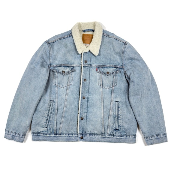 Levi’s Premium Sherpa Trucker Jean Jacket Men’s XL - Light Wash Blue - Picture 1 of 4